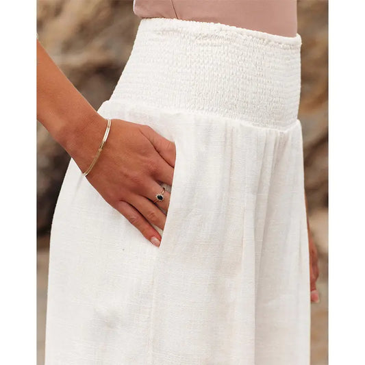 Soft Casual High Waist Linen Palazzo Pants with Pockets