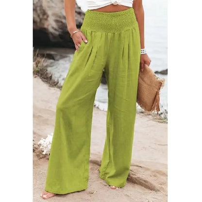 Soft Casual High Waist Linen Palazzo Pants with Pockets