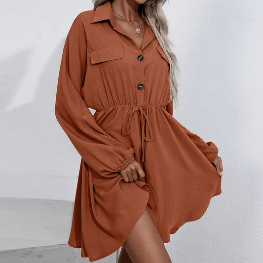 Tie Waist Button Up Shirt Dress