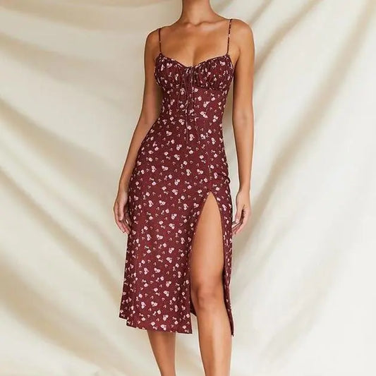 Wine Women Floral Midi